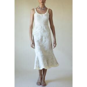 Alexis Zelda Dress Cream Garden Eyelet Embroidered Midi Sleeveless Size Small